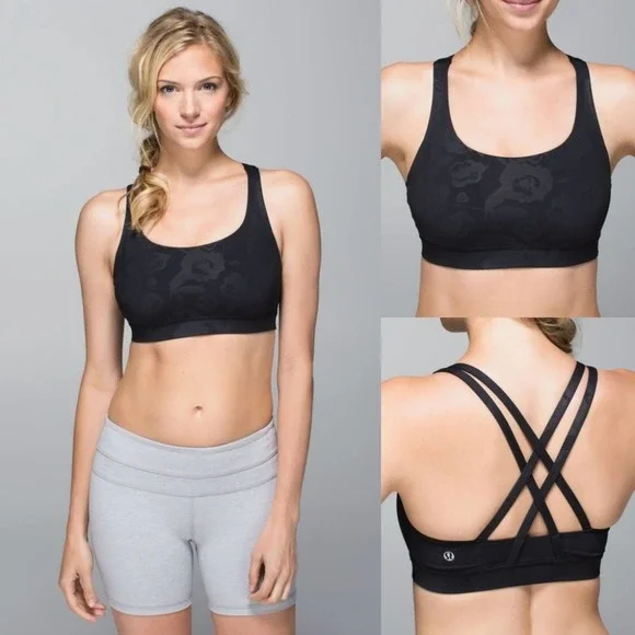 Lululemon Energy Bra in Flat Inky Floral Embossed Black - Picture 1 of 8